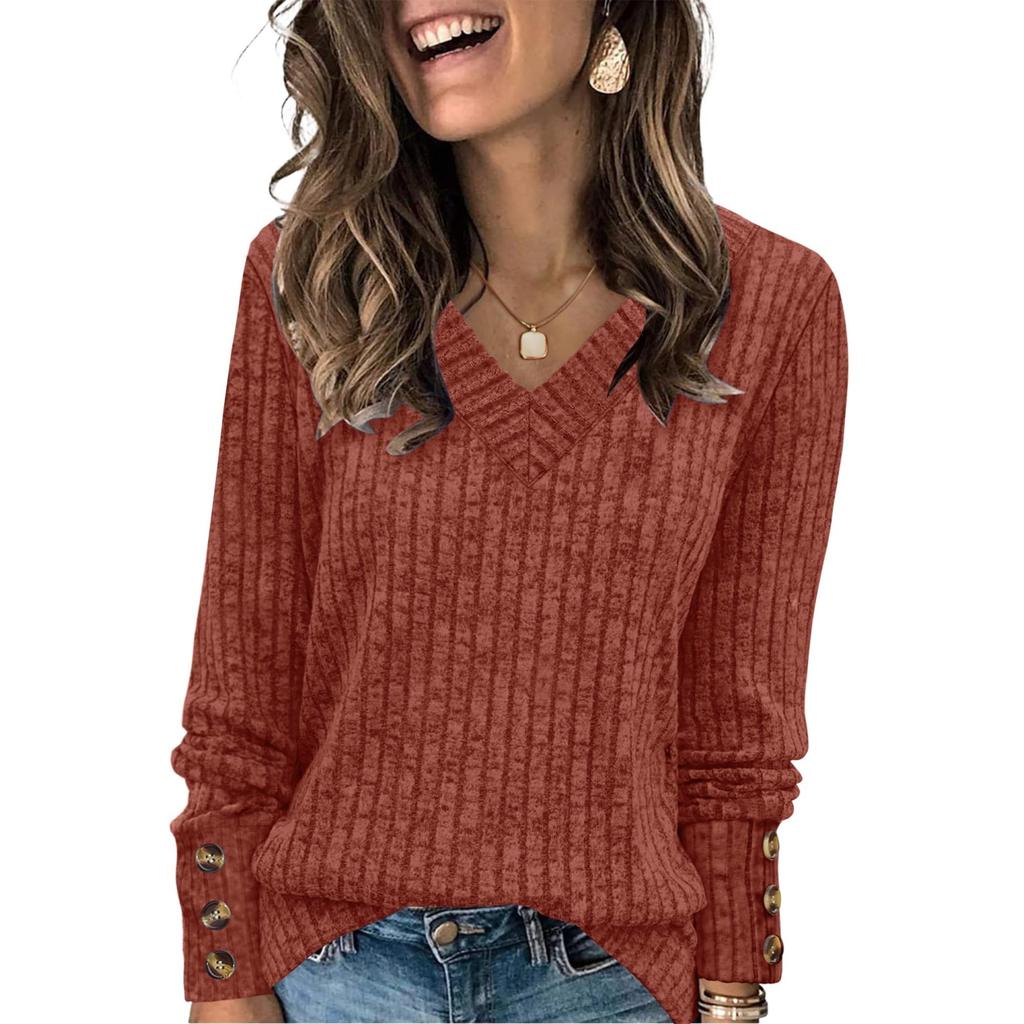 Women's T Shirt Tee Button Long Sleeve Tunic Daily Weekend Fashion Basic V- Neck Regular Top