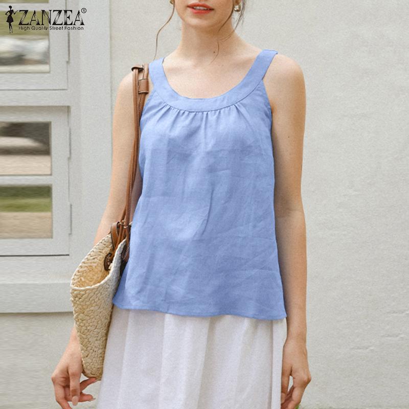 

ZANZEA Женские свободные повседневные летние хлопковые майки без рукавов на бретелях