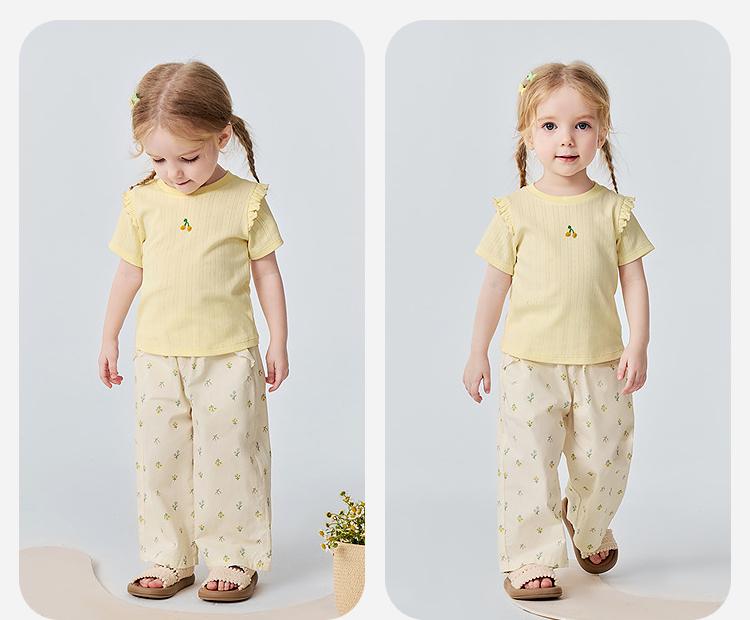 [Bamboo Cotton] Mini Balabala Girls' Short sleeved T-shirt Antibacterial Breathable Jacquard Top 2026 Summer