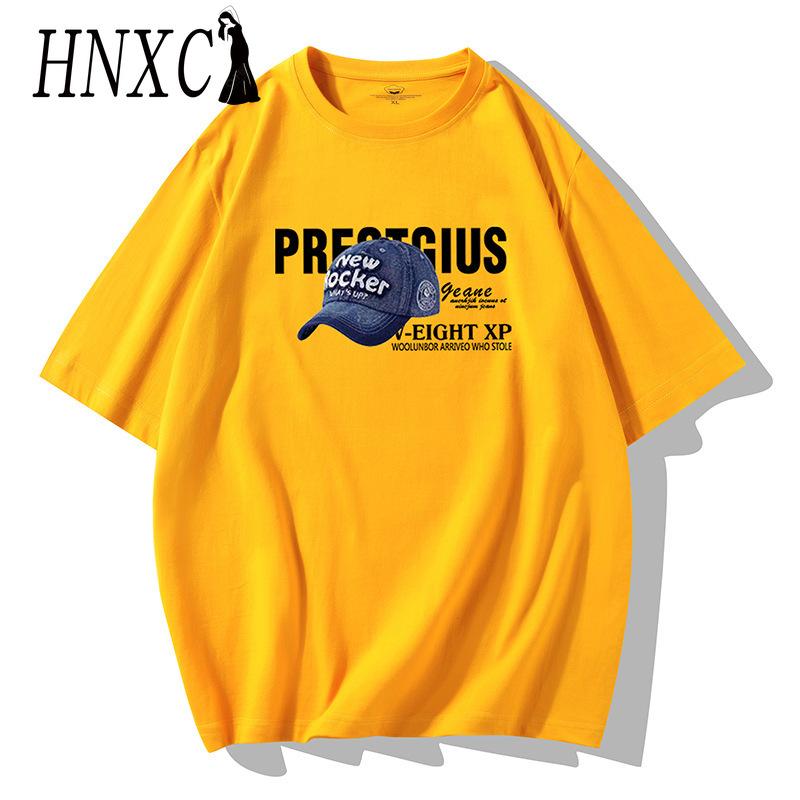 HNXC Cotton Short Sleeve T-shirt Men's Fashion Loose Half Sleeve Shirt Printed Compassionate Shirt