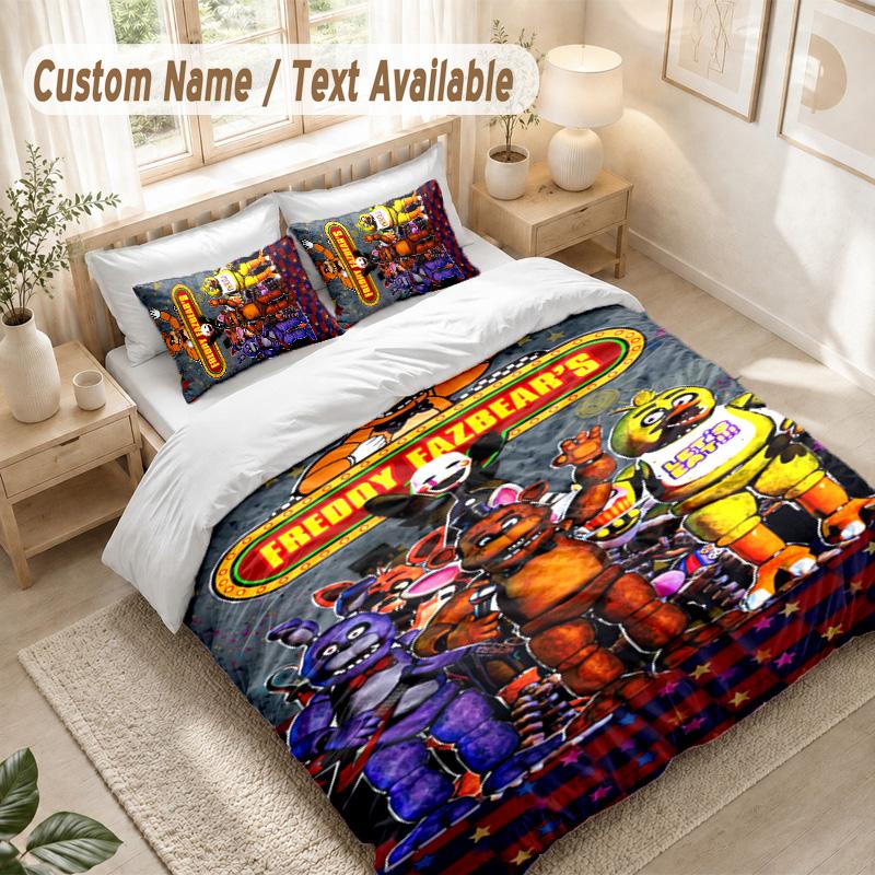 Five Nights at Freddy’s Bettwäsche-Set, 1 Bettbezug & 2 Kissenbezüge Weich Bequem Schlafzimmer Heimtextil Deko