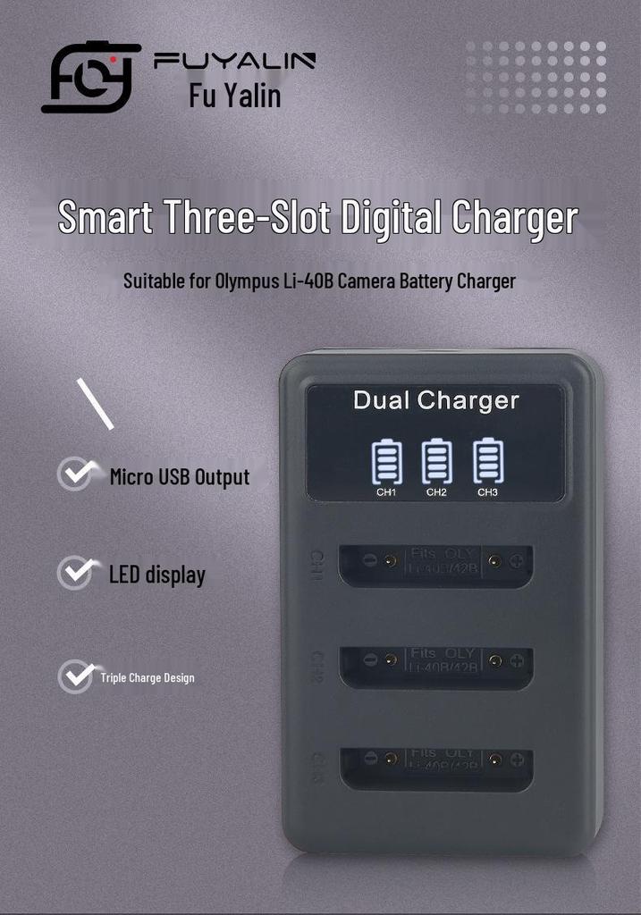 USB Triple Charger for Olympus LI-42B, LI42B, 40B, ENEL10, FUNP45 Camera Batteries