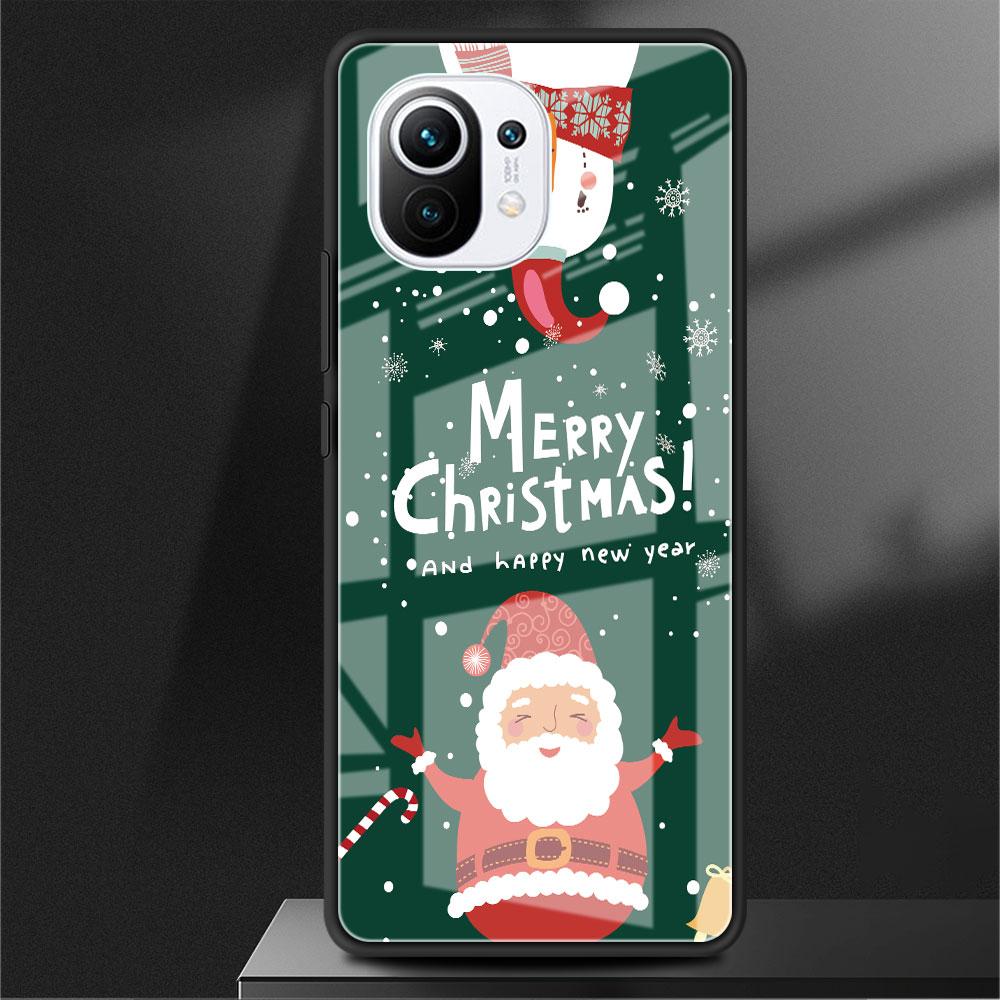 Snowman Christmas Glass Case For Xiaomi Poco X3 NFC 11 Lite 11T F3 M3 For Redmi Note 11 10 9 8 Pro 10S 9S 9A 9C Phone Cover