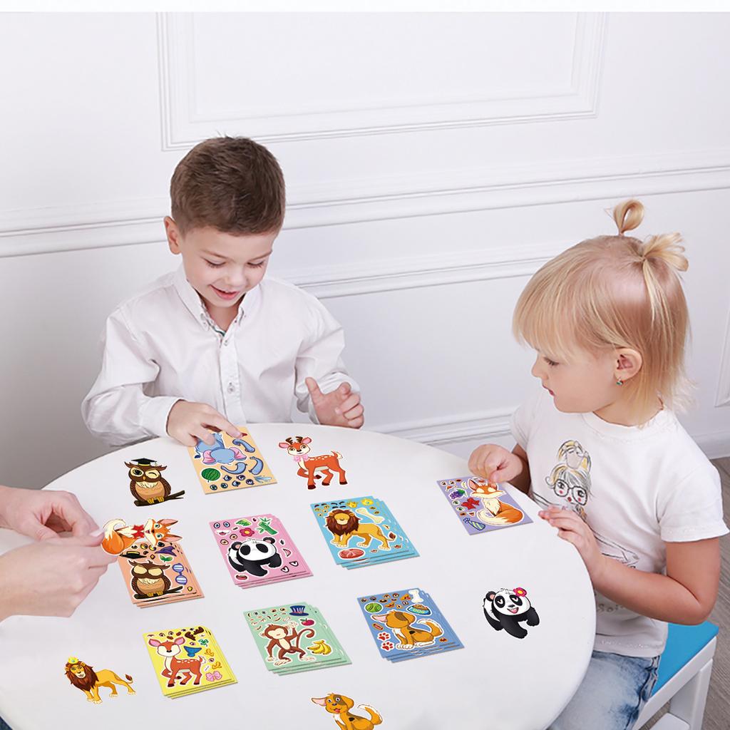 8 Pictures/set of Animal Face Change Stickers Cartoon Cute Children Reward Puzzle DIY Creative Early Education Puzzle Stickers