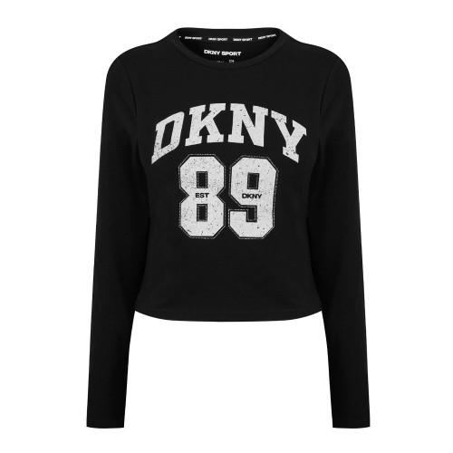 DKNY Womens/Ladies 1989 Logo Cropped Fitted Long-Sleeved T-Shirt