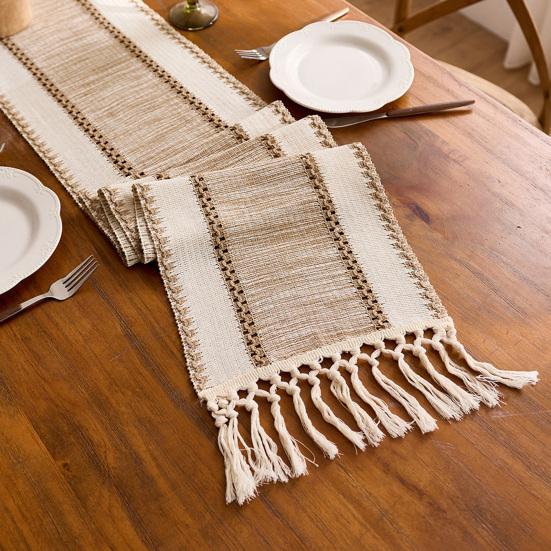 Bohemian Table Runner Striped Table Runner with Tassels Rustic Fringed Table Runner for Home Farmhouse Dining Table Decor
