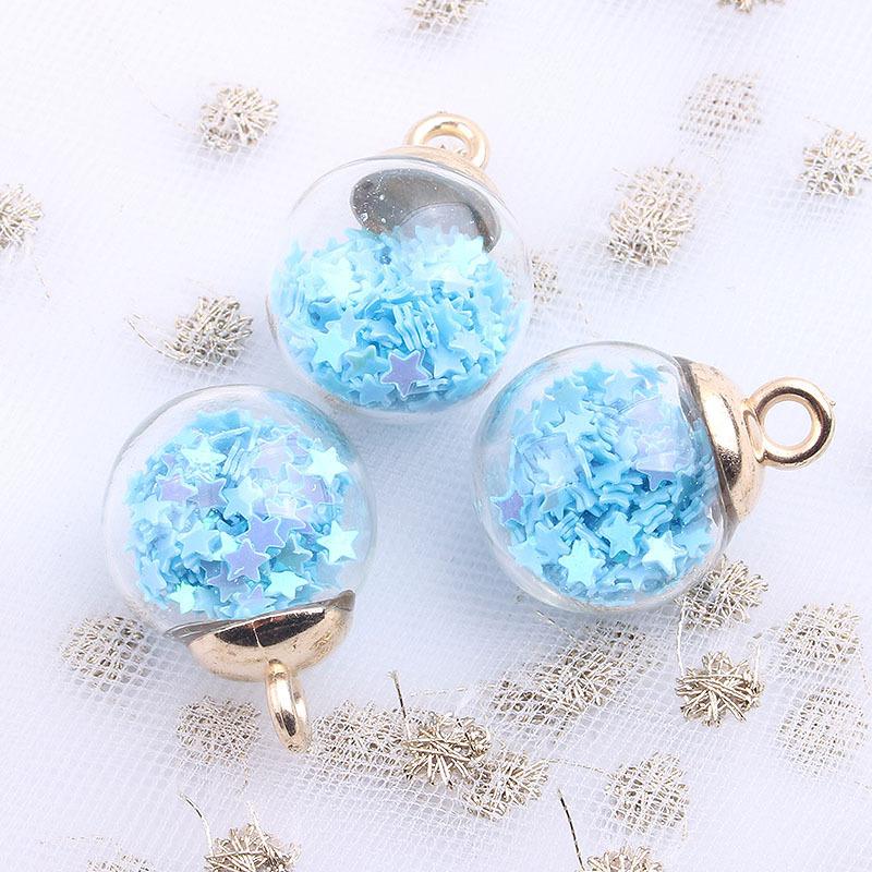 10Pcs Charms Star Sequins Transparent Glass Ball 16mm Pendants Crafts Making Findings Handmade Jewelry DIY for Earrings Necklace