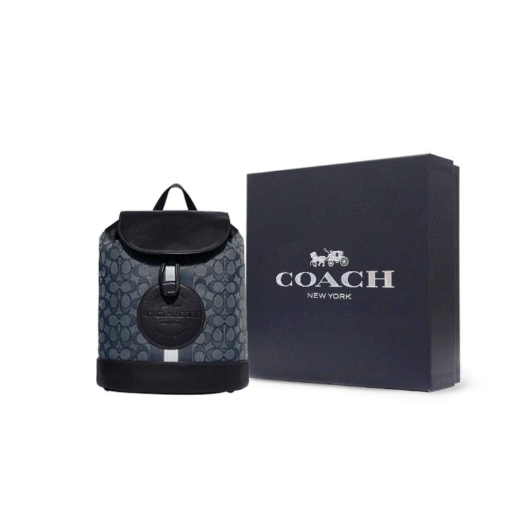 Coach Dempsey 26 Classic Floral Drawstring Snap Closure Backpack Women backpack Dark-Blue CE601-SVVGD