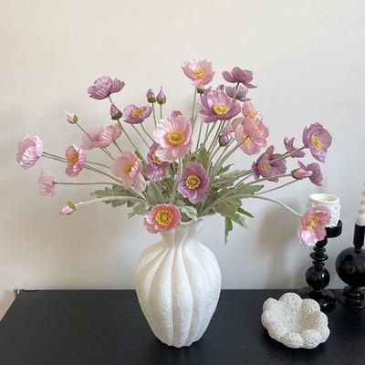 High-grade Flocking Poppy Simulation Flower Fake Flower Silk Flower Living Room Bouquet Flower Decoration
