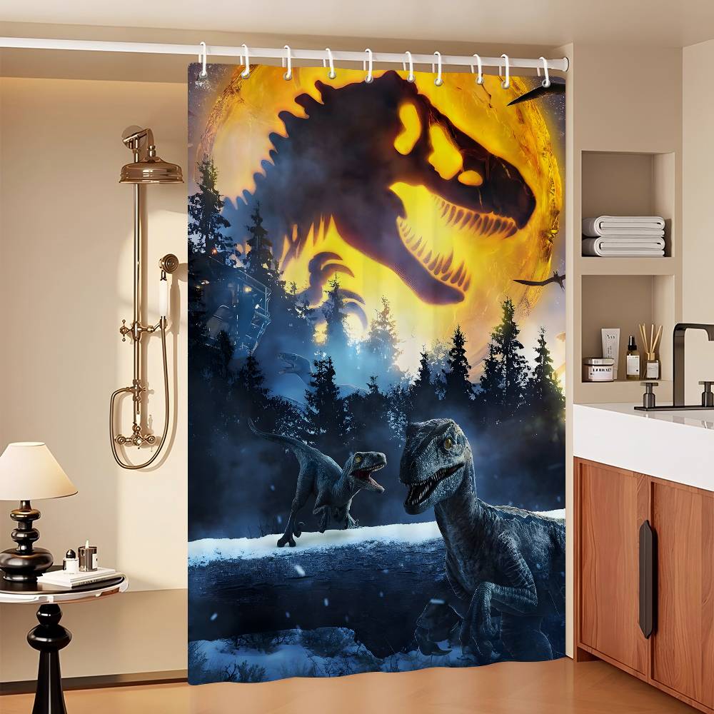 Movie Jurassic Park Dinosaur World Modern Simple Shower Curtain Bathroom Decorative Polyster Shower Curtain with Hook