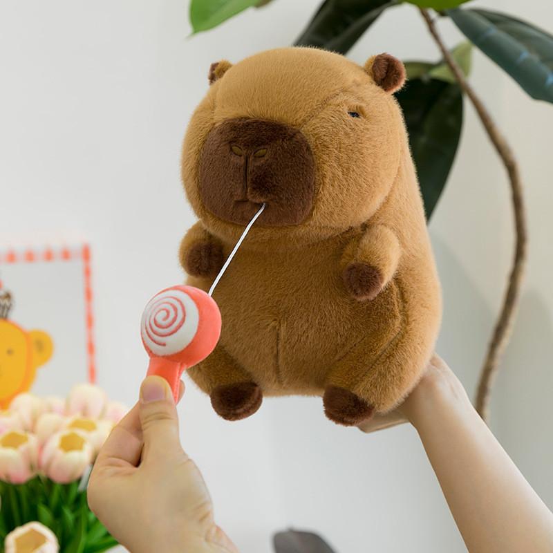 Plush Capybara Soft Doll Toy Animal Shaped Stuffed With Lollipop Drawable