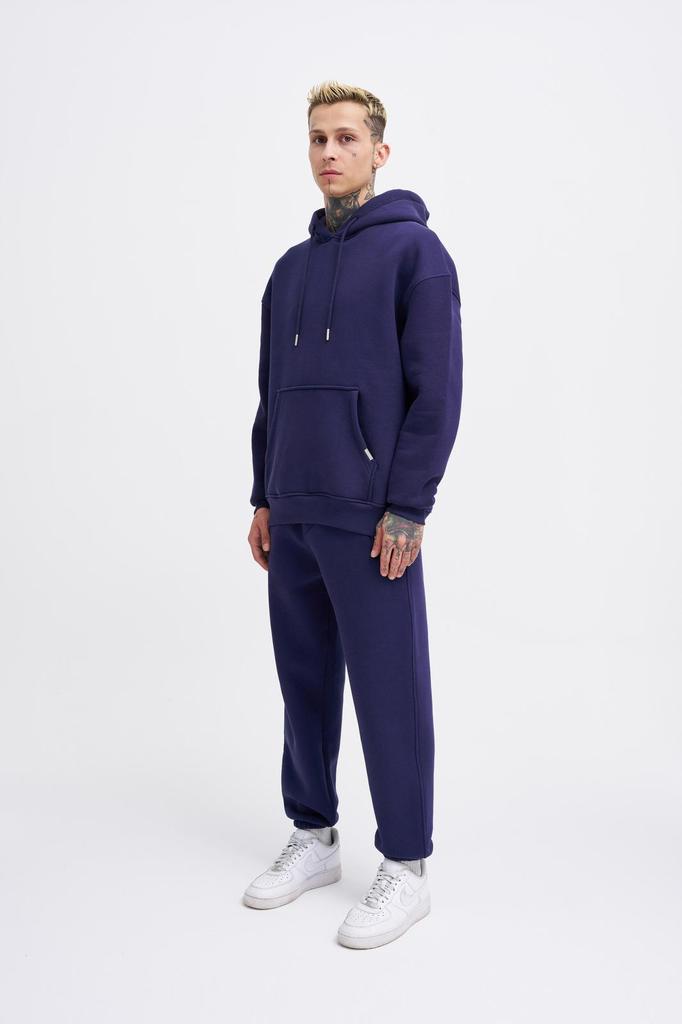 Męska Bluza Oversize Basic z Kapturem - Średni Niebieski