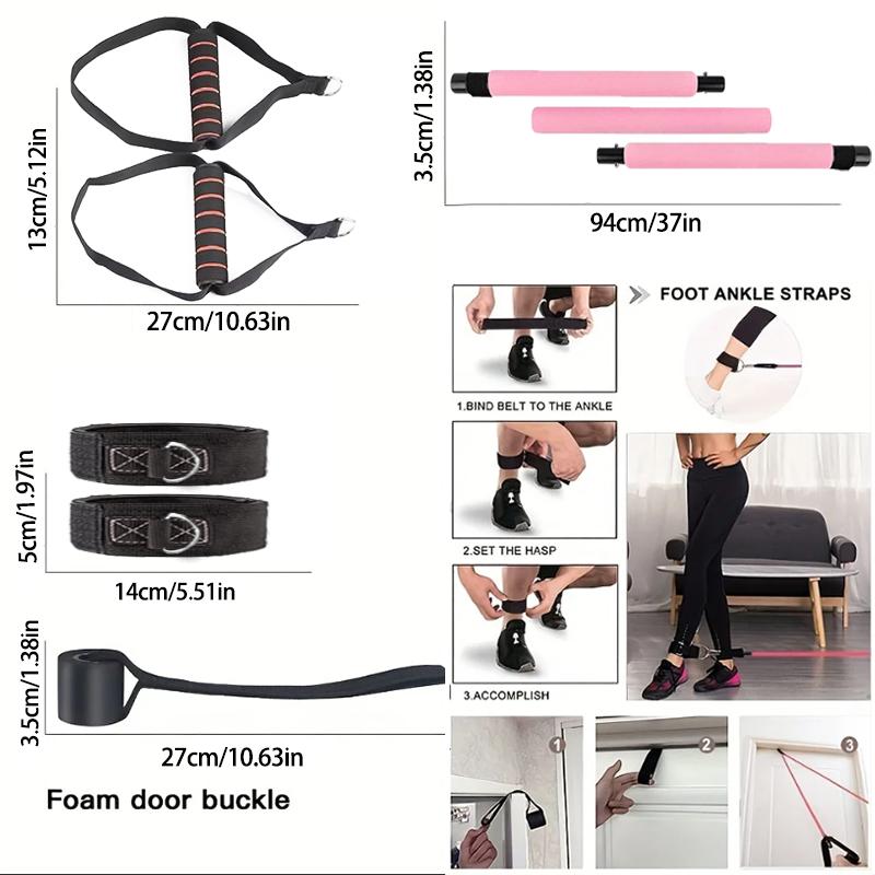 180LBS SET Pilates Bar Collection Resistance Bands Portable for Home Fitness Total Body Workouts Chest Expansion Back Training Practical Use