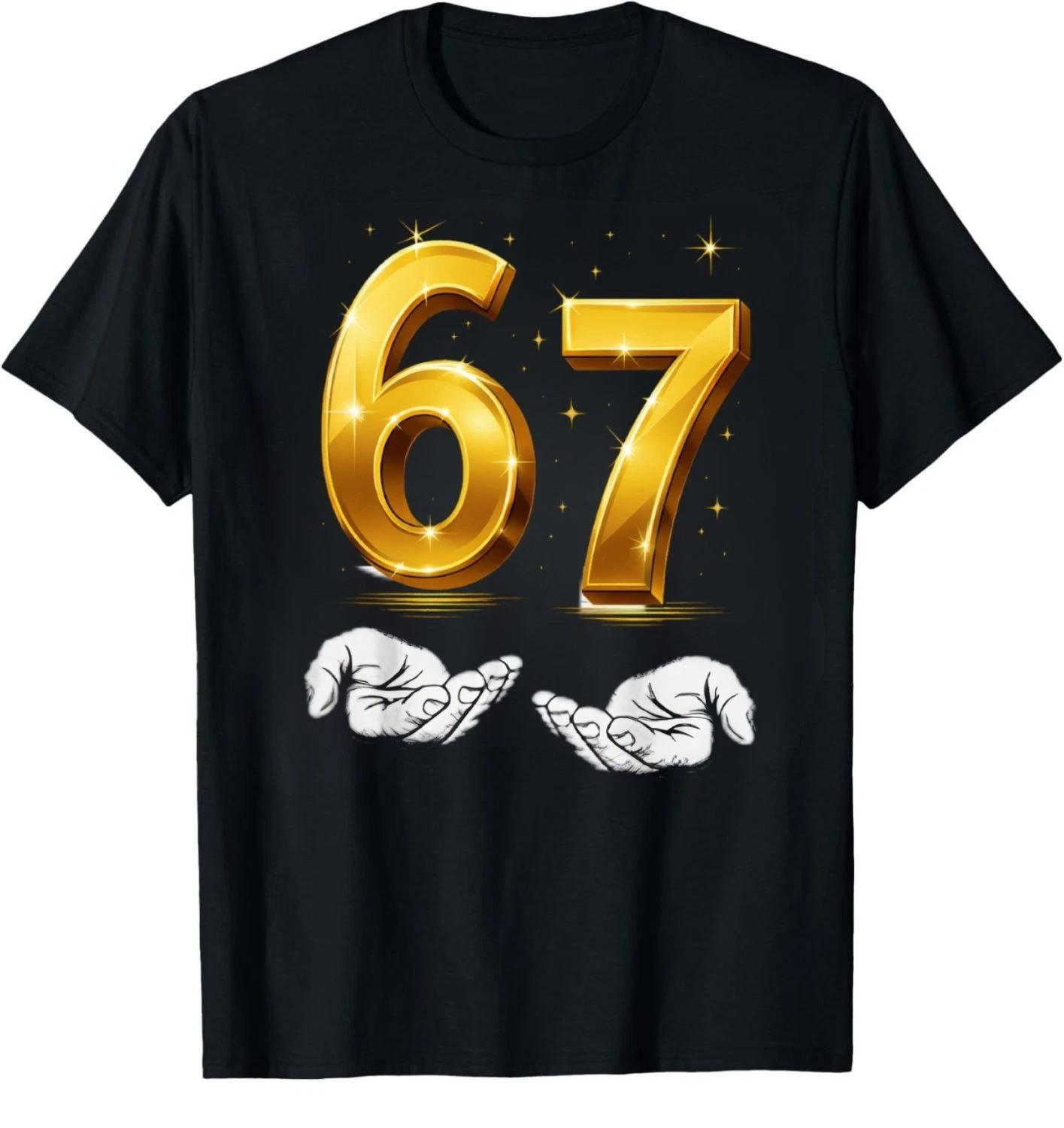 Funny Gold 67 Six Seven 6 7 Meme Slang Hands Graphic Tee Gift Unisex T-Shirt S