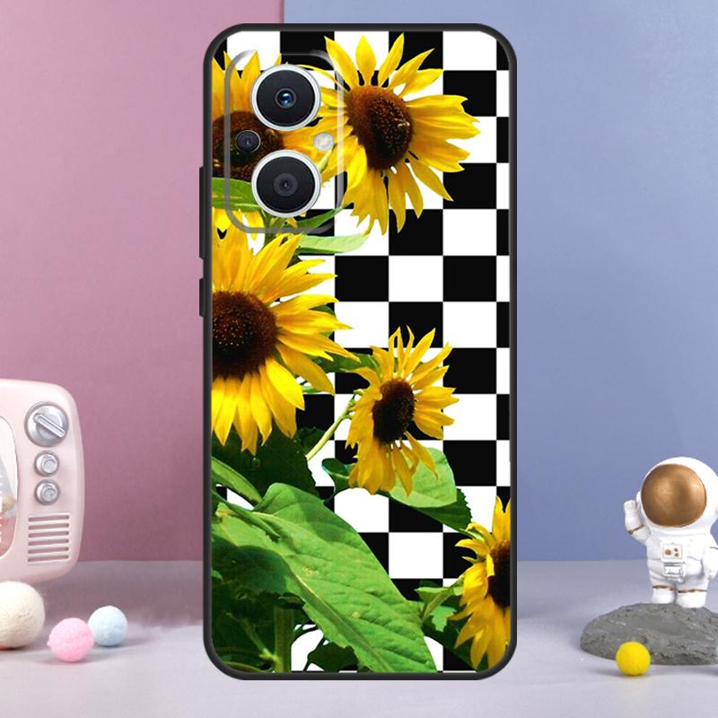 Checkerboard Sunflower Funda For OPPO Reno 14 F 11F 12F 13F 10 11 12 13 Pro 7 8 Lite OPPO Find X8 X6 X5 X9 Pro Case