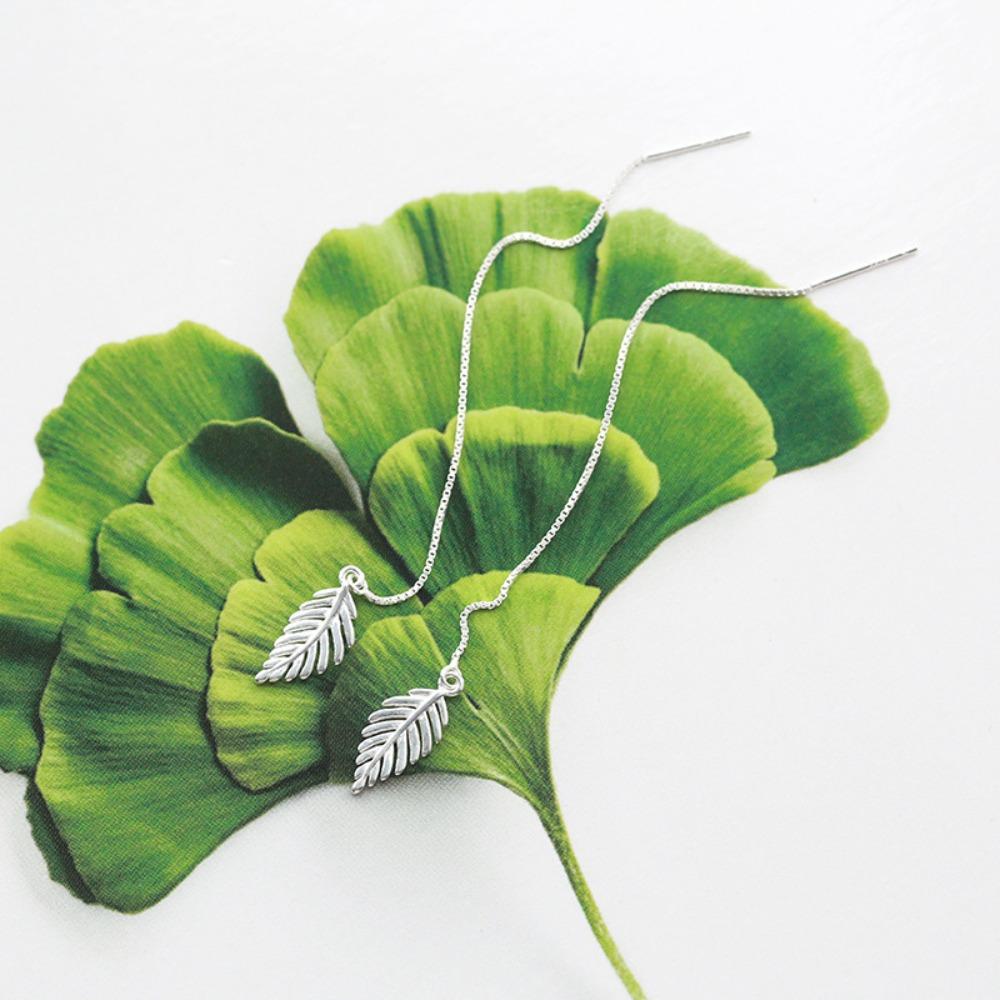 Leaf Dangle Earrings Elegant Long Drop Silver Wire Fringe Leaf Pendant Earrings for Women