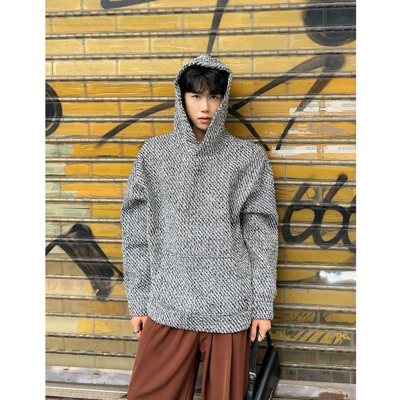 

Men s Heavy Tweed Hooded Sweatshirt: High-End, Loose, Versatile Casual Top for Autumn and Winter 3XL