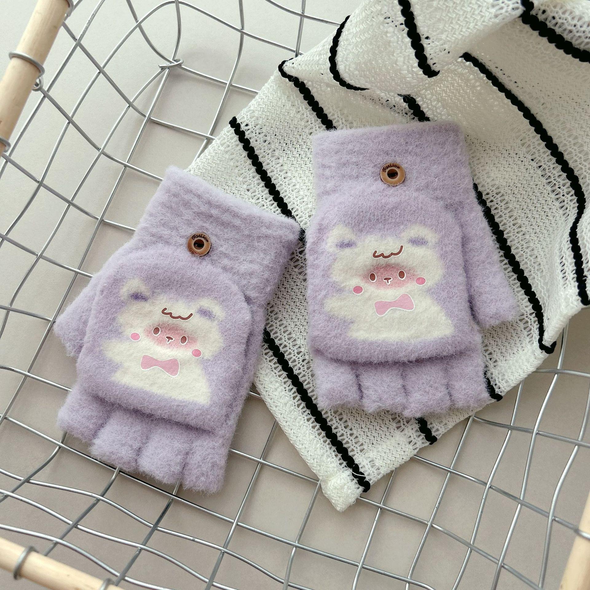 

Children s Flip Top Gloves New Autumn and Winter Cold Proof Warm and Thickened Five Finger Flip Top Gloves Cartoon Cute one size