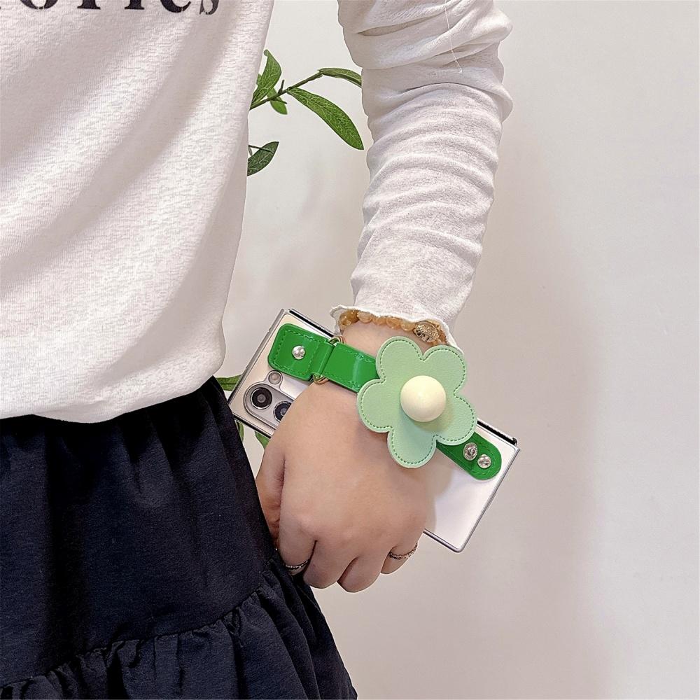 Cartoon Flower Wristband Leather Case for Samsung Galaxy Z Fold 7 6 5 Zfold 3 4 Color Collision Wrist Strap Shockproof Ins Cover
