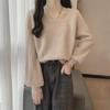 Women's Thickened Lantern Sleeve Sweater - Autumn/Winter Square Collar Trendy Design
