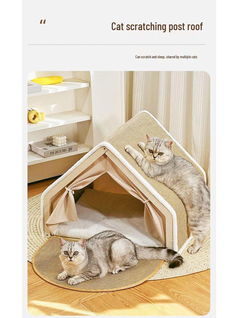 Villa para Gatos para Todas as Estações: Tenda Fechada Durável e à Prova de Vento com Placa Arranhadora de Sisal.