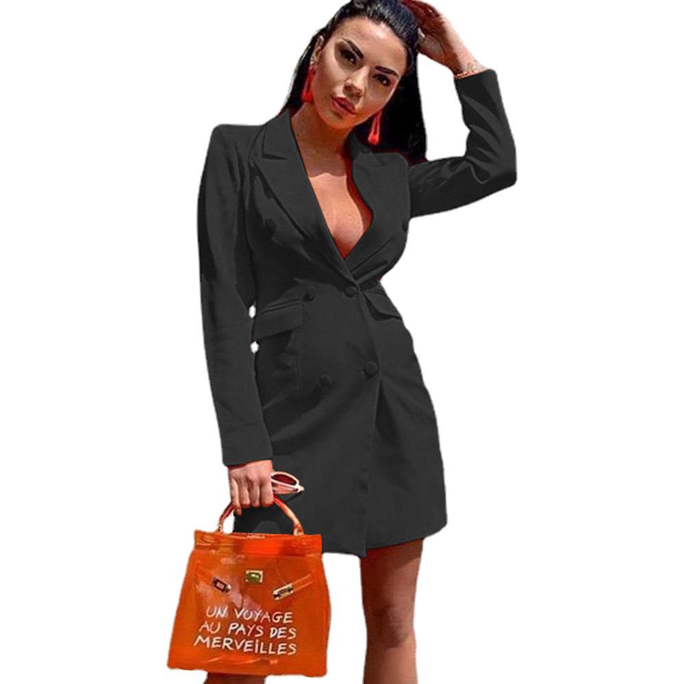 2024 Women's Slim Fit Double-Breasted Blazer - Solid Color, Long Sleeve Lapel Jacket