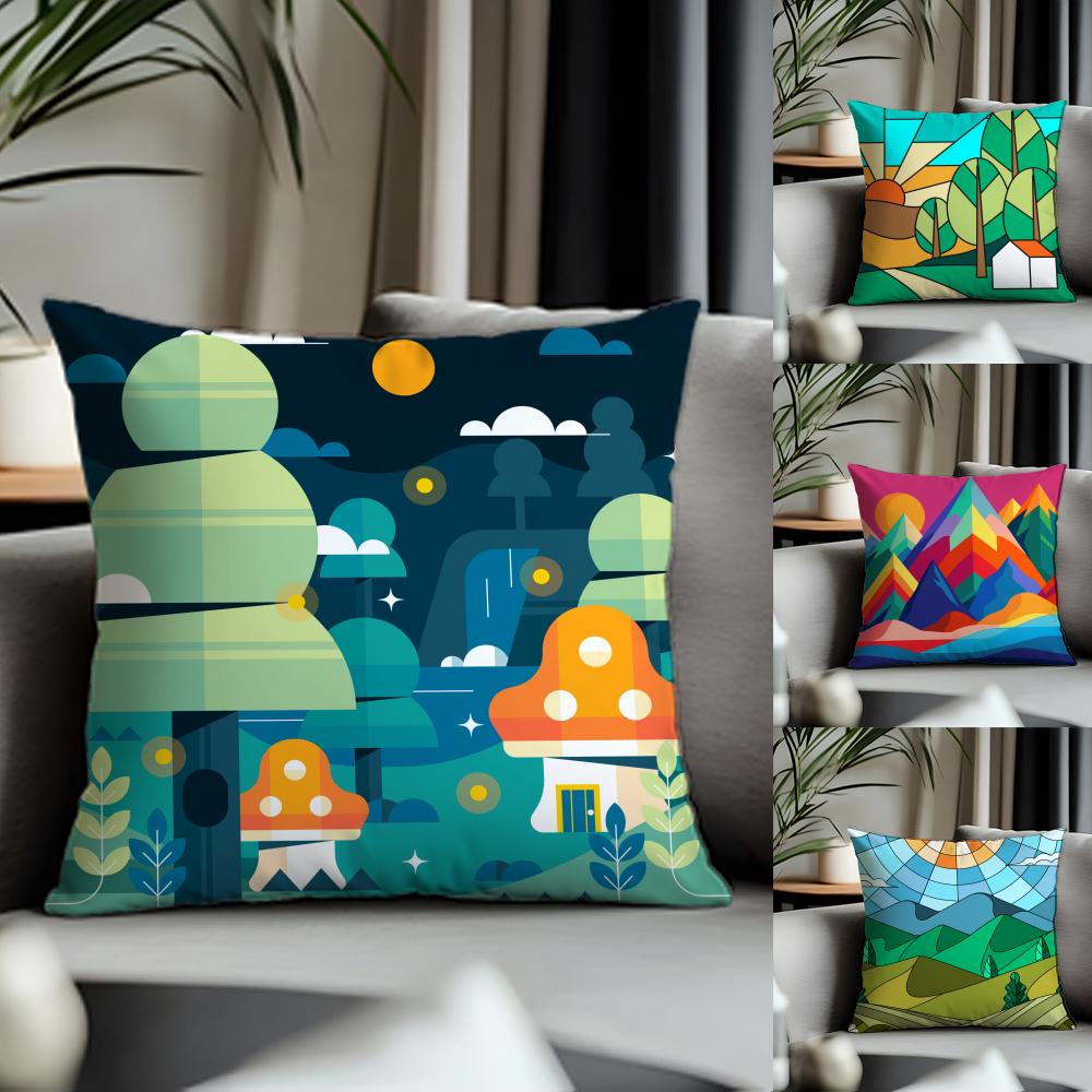 Fashion GGgeometric Landscapeed Cushion Cover Antidustmite Pillowcase Invisible Zipper Silky Short Plush Sofa Cushion Cover