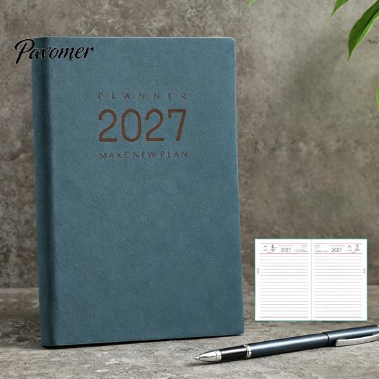 A5 Portable Planner 2027 Daily Monthly Agenda, Vintage Sheepskin Texture Cover, Efficient Time Management Tool Thick Paper Book for Business