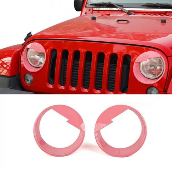 Pink Front Headlight Lamp Ring Cover Trim Bezels For 07-17 Jeep Wrangler JK JKU