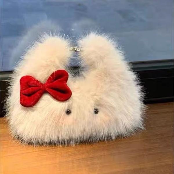 Autumn and Winter Plush Bag New Cute Kitten Bag Fluffy Handbag Student Shoulder Crossbody Fluffy Bag