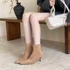 High-heeled Pointed-toed Temperament Suede Thin Short Boots Women's Shoes 2025 New Autumn and Winter Thin-heeled Korean Small Ankle Boots