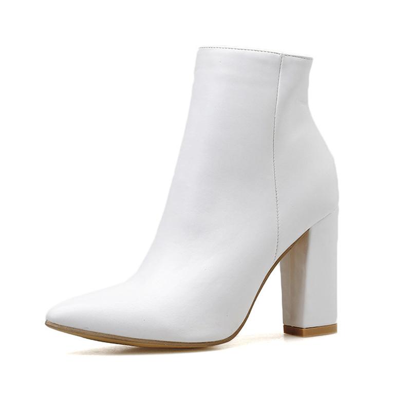 Women High Thick Heel Short Boots Pointed Toe Side Zipper White Boot for Office Career Nightclub Party Banquet Catwalk Gathering 35 белый 3990₽