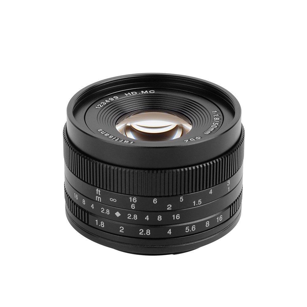 7artisans 50mm Manual Focus Lens Widely Fits Compact Mirrorless Cameras Fuji XM2 X Black F1.8 APS-C X-A1 X-A10 X-A2 X-A3 A-AT X-M1 X-T1 X-T10 X-T2