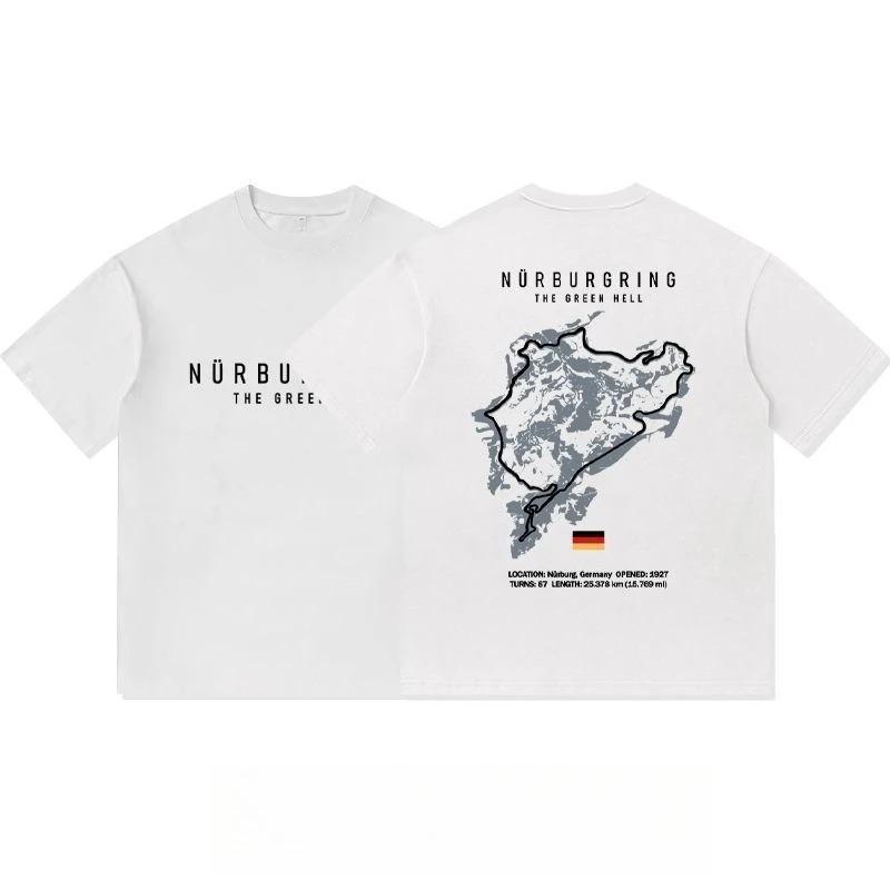 Nürburgring Track Print Modified Culture Short-sleeved T-shirt Men's Loose Casual Pure Cotton Clothes Car Enthusiasts Daily Wear