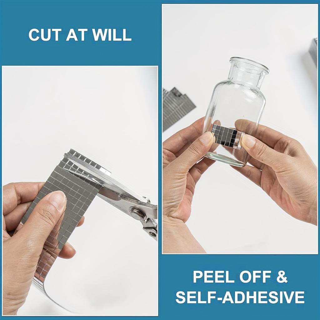 D5 2Pack Self-Adhesive 5x5 Mm Acrylic Mirror Mosaic Tiles, Mini Crafts Small Glass Mirror Strips for DIY Craft Home Decoration