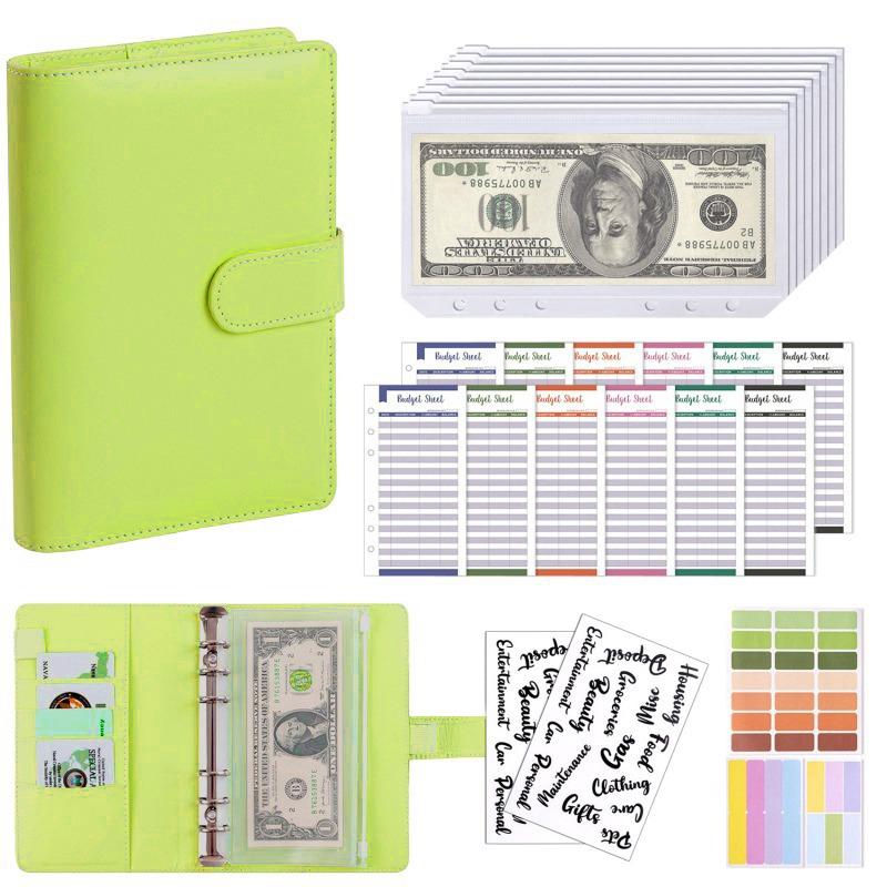 Loose Leaf Macaron PU Leather Notebook, Cash Storage And Accounting Book, Family Finance Zipper Bag, Savings Book