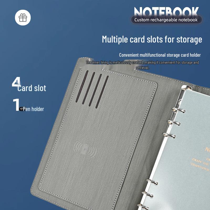 Business Notebook with Wireless Charging, Clock Display & Custom Logo