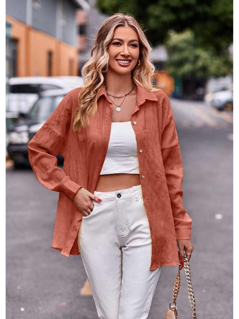 2024 Women's Elegant Bubble Grid Long Sleeve Casual Shirt