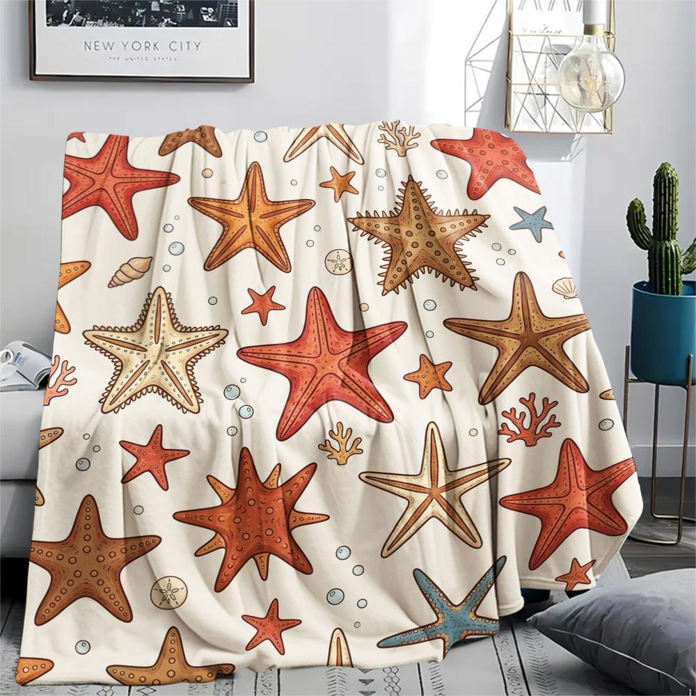 1PC Summer Beach Print Flannel Blanket, High quality All Seasons, Home Decor, Warmth and Comfort, Perfect for Christmas Gifts