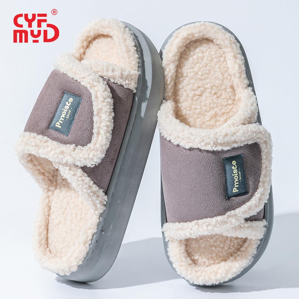 Зимние уличные плюшевые женские тапочки Женские толстая подошва липучка пена с памятью теплые мягкие подошва ЭВА нескользящие домашние тапочки для сада удобные высокого качества 40-41 серый