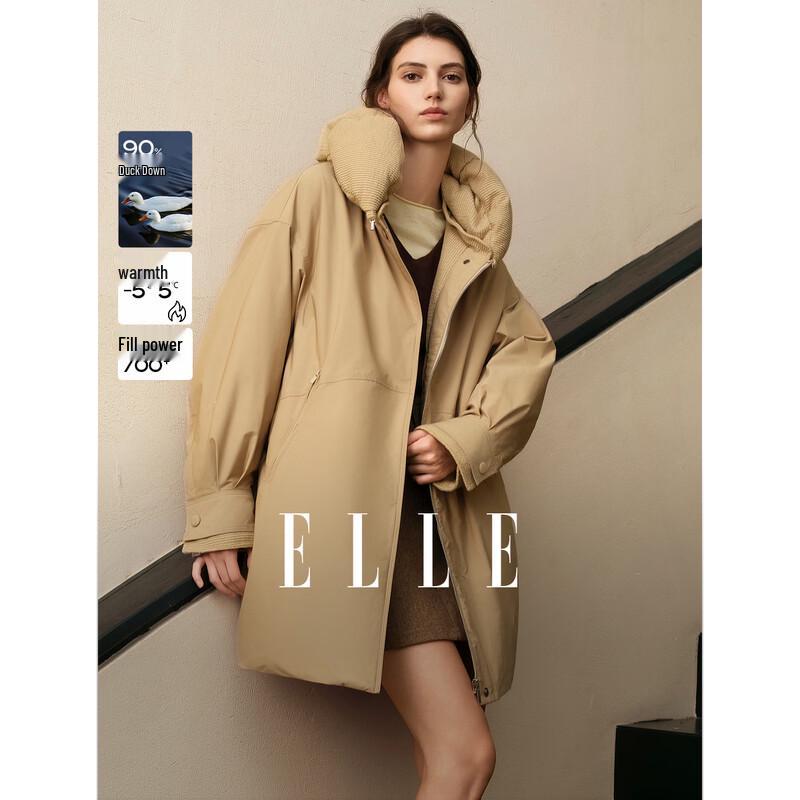 ELLE Women s Detachable Collar Duck Down Puffer Jacket L