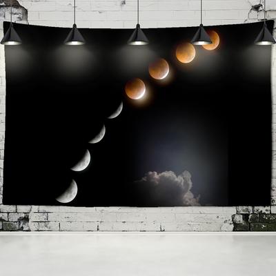 Psychedelischer Partieller Mondfinsternis Wandteppich Wandbehang Mysteriöser Tapiz Astronomische Landschaft Kosmische Heimdeko