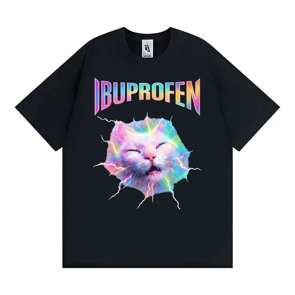 IBUPROFEN Funny Cat Meme Vintage Tee Shirt Unisex Women Hot Sale Harajuku Fashion Streetwear Tshirt Summer Loose Oversized T Shirt