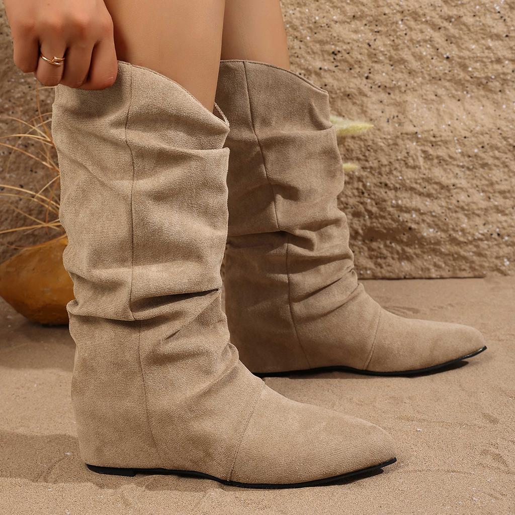 Fashion Designer New Shoes Women  Spring Knee High Boots Black White Tall Boots Woman Pleated Low Heel Casual Leather Female Long Shoes