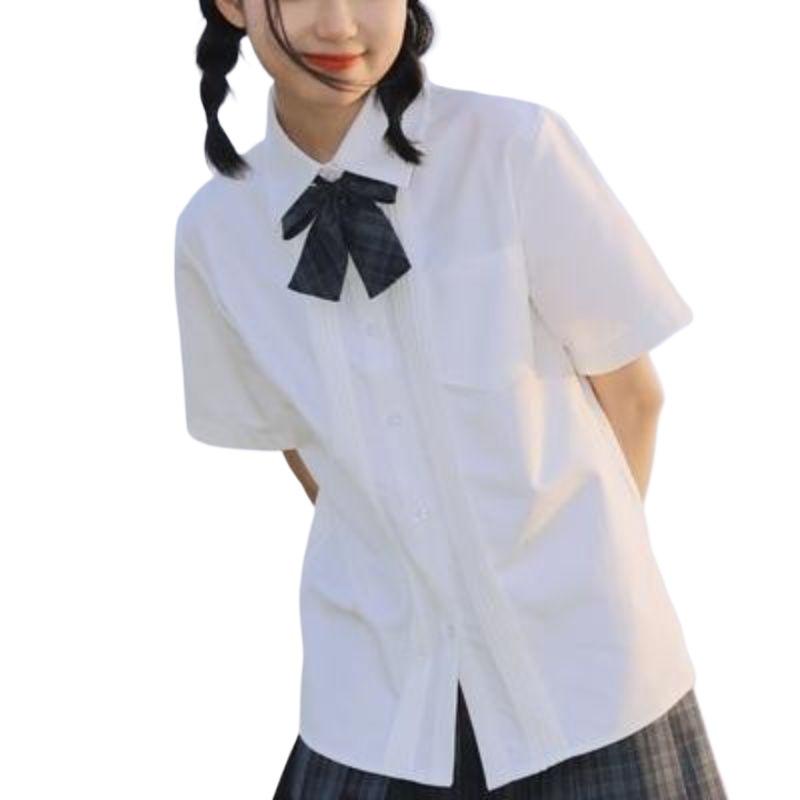 Originales JK Damen Milchweiß Akkordeonfalten Kurzarmhemd - Japanischer Schulstil Sommeruniform