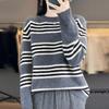 Women's Color Block Striped Knit Sweater: Cotton, Cashmere, & Wool Blend - Casual Autumn/Winter Pullover