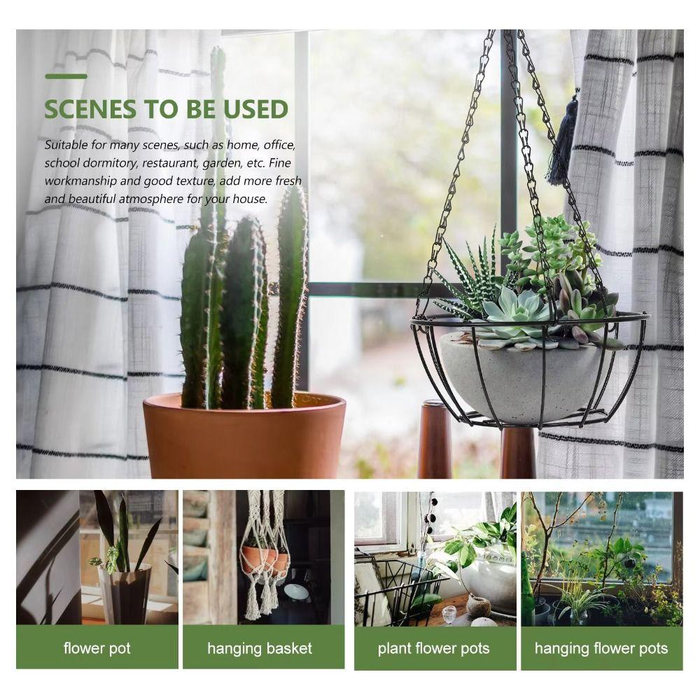 Iron Hanging Planter Hanger Round Plant Hanger Pot Tray Rope Hanger Flower Pot  Balcony