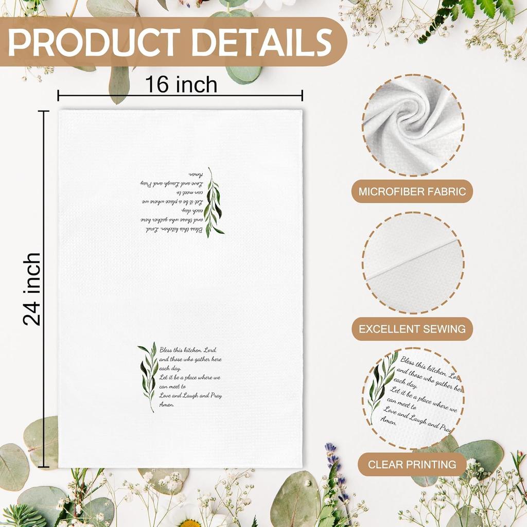 Christian Rustic Bless This Kitchen Towels, Farmhouse Religious Christian Prayer Room Home Decor, Prayer Sage Dish Hand Tea Towels for Kitchen,