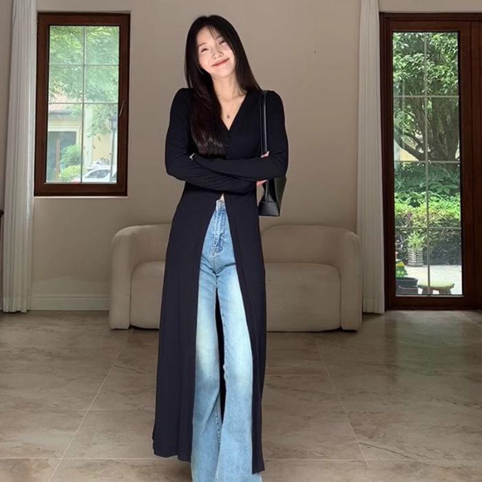 

Cold wind imperial sister fan long knitted cardigan dress women s fashionable versatile lazy sweet fried street thin top S