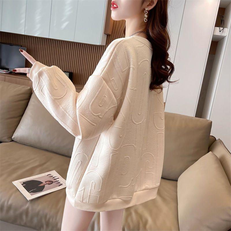 Spring and Autumn New Thin Sweatshirt Women's T-shirt Women's Loose Covering Flesh Large Size Fashionable High-end Women's Outerwear Top Long Sleeve